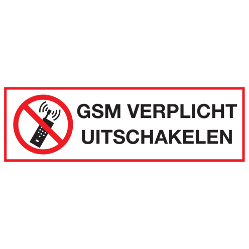Sticker met pictogram en tekst GSM verplicht uitschakelen
