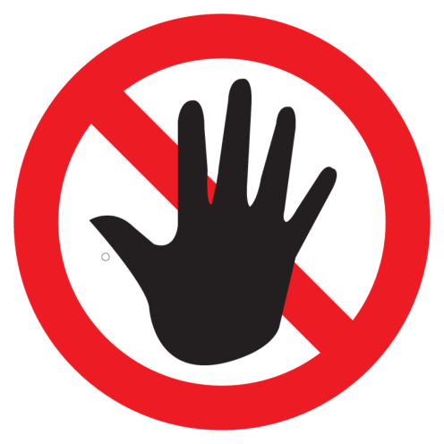 Sticker met pictogram Handen verboden