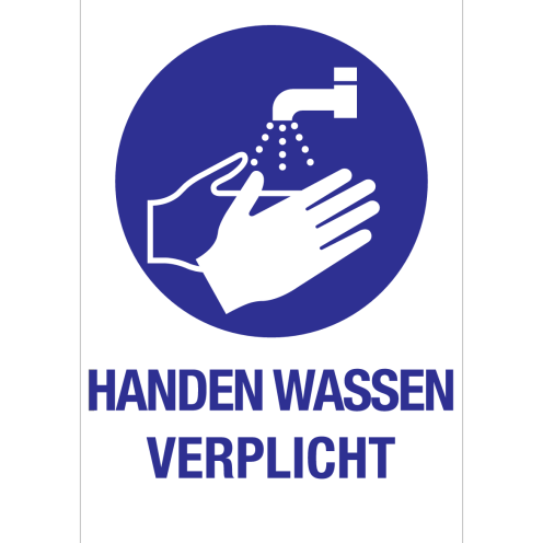 Sticker met pictogram en tekst om aan te duiden dat het wassen van de handen verplicht is - ISO7010 - M011