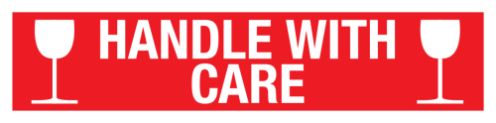 Sticker met pictogram en tekst Handle with care