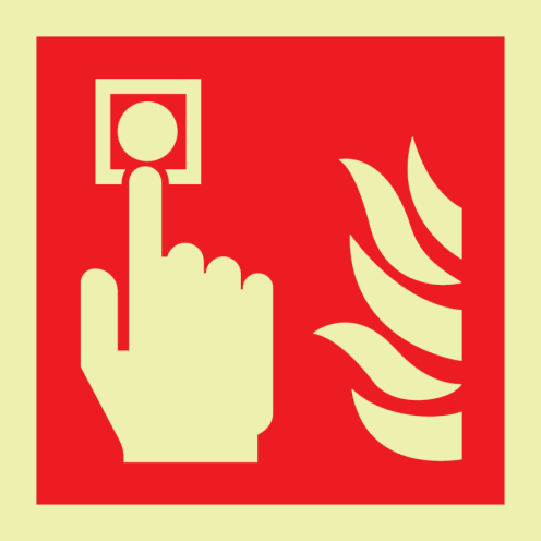 Fotoluminescerende sticker met pictogram van een handbrandmelder volgens ISO 7010