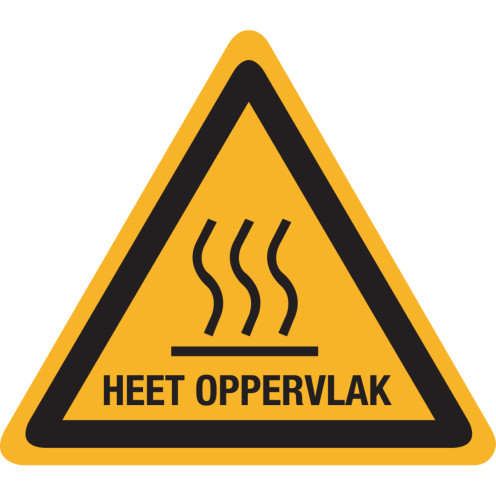 Sticker met pictogram en tekst "Waarschuwing heet oppervlak" - ISO 7010 - W017
