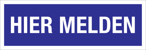 Sticker Hier Melden - blauw met witte tekst