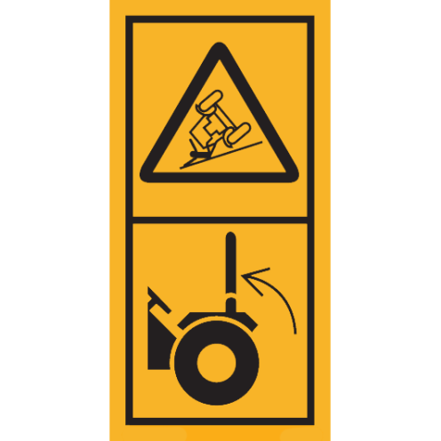 Machinemarkering sticker waarschuwing "Gevaar voor kantelen, zet rolbeugel van ROPS altijd rechtop" volgens ISO 11684