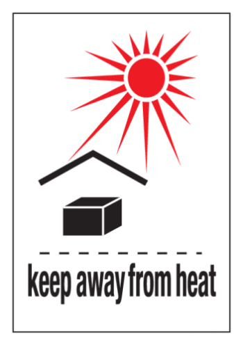Behandelingsetiket "Keep away from heat"