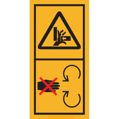 Machinemarkering sticker waarschuwing "Knel- en pletgevaar voor hand en vingers, Verwijder veiligheidsscherm niet" volgens ISO 11684