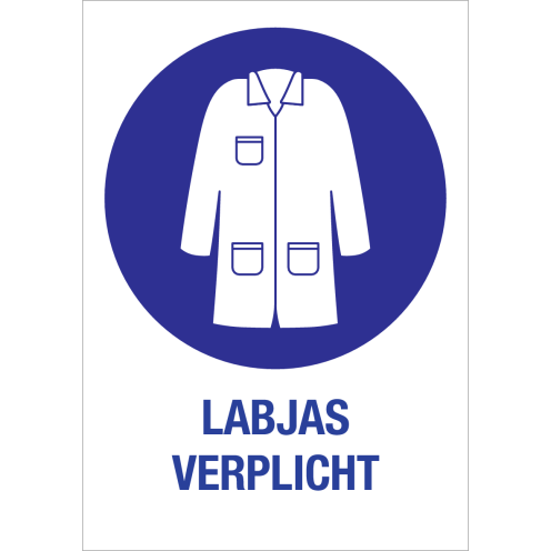 Sticker met pictogram en tekst Labjas verplicht
