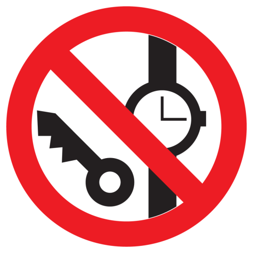 Sticker met pictogram Kleine metalen voorwerpen en horloges verboden ISO7010 - P008