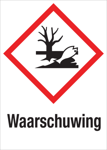 Sticker met pictogram "Schadelijk voor milieu" en signaalwoord "Waarschuwing" - GHS 09