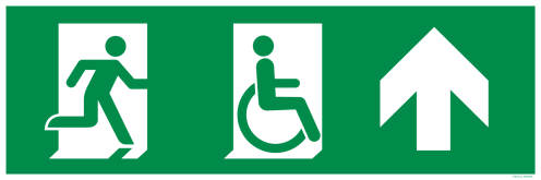 Sticker Nooduitgang rechtdoor rechterkant beperkte mobiliteit