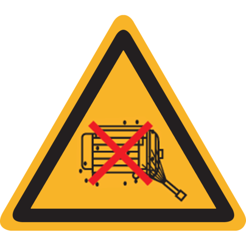 Sticker met pictogram "Waarschuwing Verboden motor afspuiten"