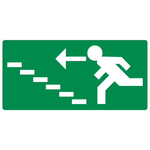 Sticker met pictogram nooduitgang trap links omhoog
