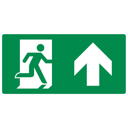 Sticker met pictogram nooduitgang rechtdoor ISO 7010