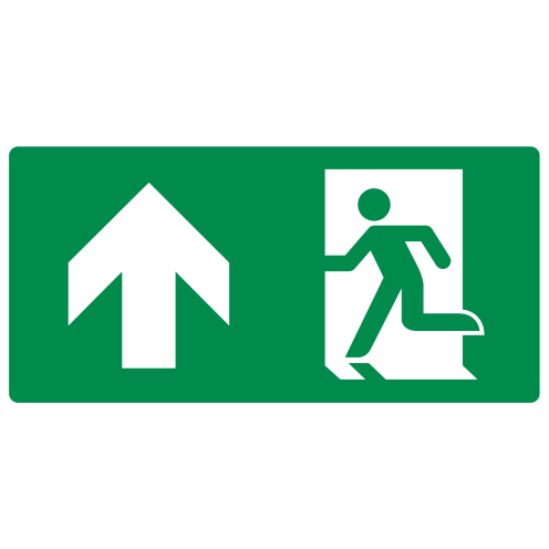 Sticker met pictogram nooduitgang rechtdoor linkerhand