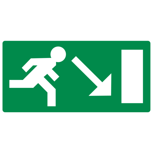 Sticker met pictogram nooduitgang rechts omlaag