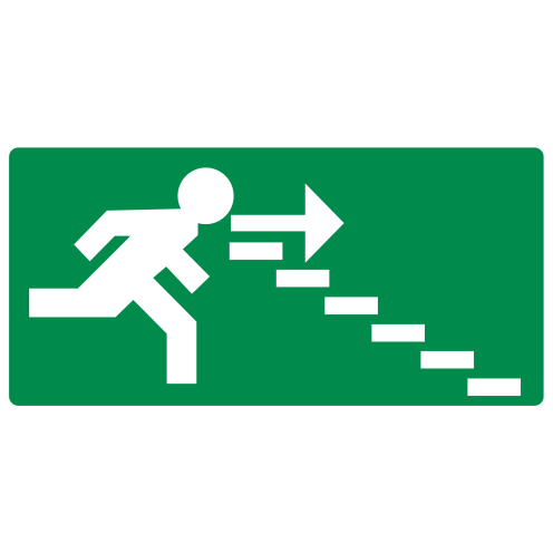 Sticker met pictogram nooduitgang trap omlaag