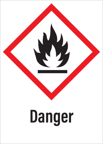 Sticker met pictogram "Ontvlambare Stoffen" en signaalwoord "Danger" - GHS 02