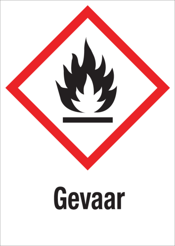 Sticker met pictogram "Ontvlambare Stoffen" en signaalwoord "Gevaar" - GHS 02