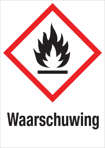Sticker met pictogram "Ontvlambare Stoffen" en signaalwoord "Waarschuwing" - GHS 02