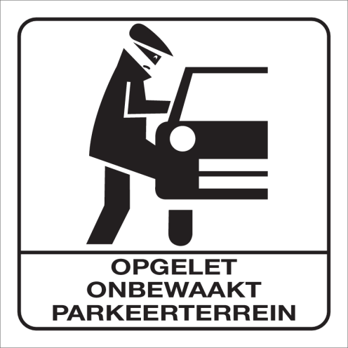 Witte sticker met pictogram voor het aanduiden van een onbewaakt parkeerterrein