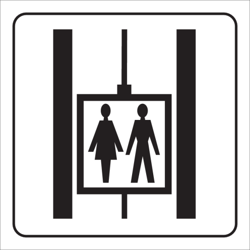 Witte sticker met pictogram voor aanduiding personenlift