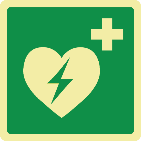 Fotoluminescerende sticker met pictogram AED - ISO 7010