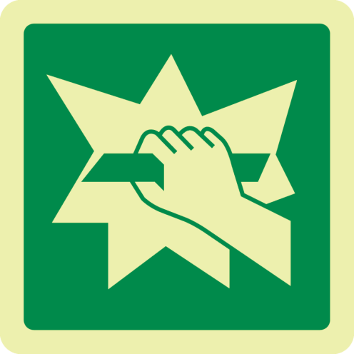 Fotoluminescerende sticker met pictogram "Glas breken om deur te openen" ISO 7010