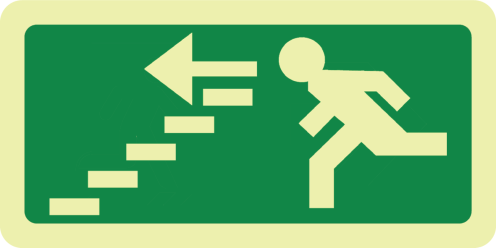 Fotoluminescerende sticker met pictogram nooduitgang trap af links