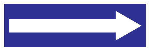 Sticker met pijl - blauw met witte tekst