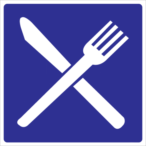 Blauwe sticker met pictogram voor aanduiden restaurant