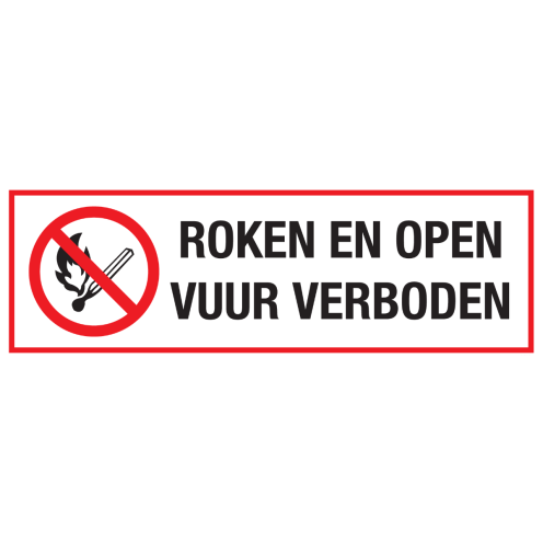 Sticker met pictogram en tekst Roken en open vuur verboden ISO7010 - P003