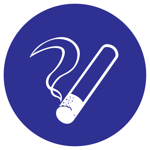 Blauwe sticker met pictogram om een ruimte aan te duiden waar gerookt mag worden