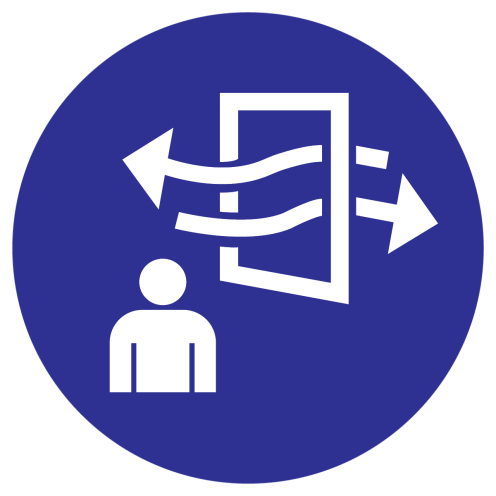 Sticker met pictogram ventileren voor en tijdens afwezigheid verplicht