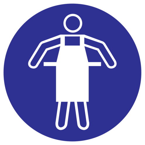 Blauwe sticker met pictogram om aan te duiden dat het dragen van een schort verplicht is - ISO7010 - M026