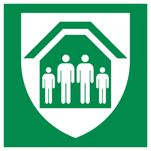 Sticker met pictogram schuilplaats ISO 7010