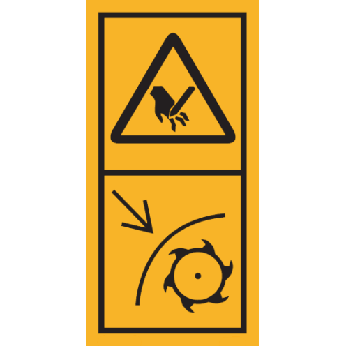 Machinemarkering sticker waarschuwing "Stekende Delen, snijgevaar voor vingers of hand, Plaats veiligheidsscherm" volgens ISO 11684