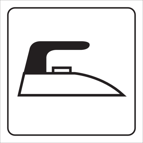 Witte sticker met pictogram van een strijkijzer om een ruimte aan te duiden waar je kan strijken