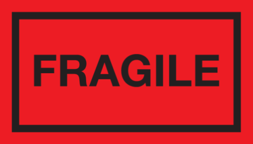 Rode sticker met tekst Fragile