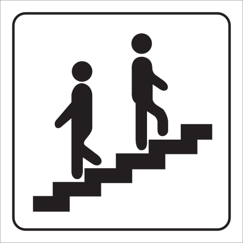 Witte sticker met pictogram voor aanduiden trap omlaag en omhoog