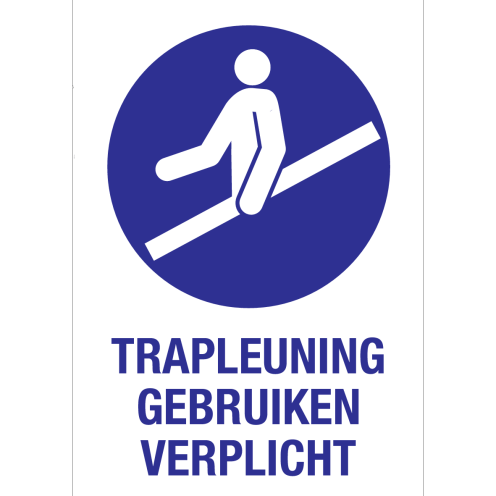 Sticker met pictogram en tekst om aan te duiden dat het gebruik van de trapleuning verplicht is - ISO7010 - M012