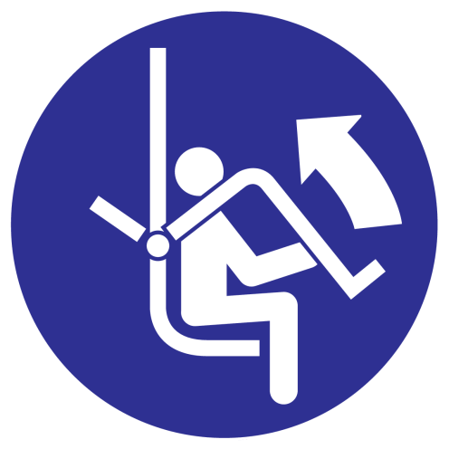 Blauwe sticker met pictogram om aan te duiden dat de veiligheidsbeugel geopend moet worden