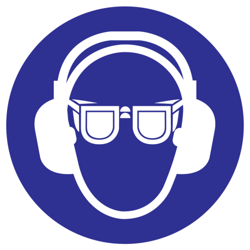 Sticker met pictogramOog en gehoorbescherming verplicht ISO7010