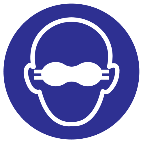 Blauwe sticker met pictogram om aan te duiden dat het dragen van een opaak bril verplicht is - ISO7010 - M007