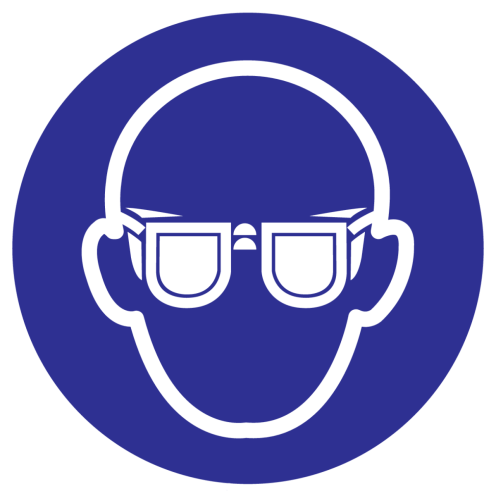 Blauwe sticker met pictogram om aan te duiden dat oogbescherming verplicht is - ISO7010 - M004