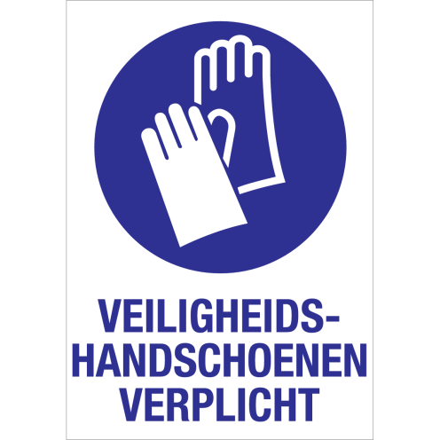 Sticker met pictogram en tekst om aan te duiden dat het dragen van veiligheidshandschoenen verplicht is - ISO7010 - M009