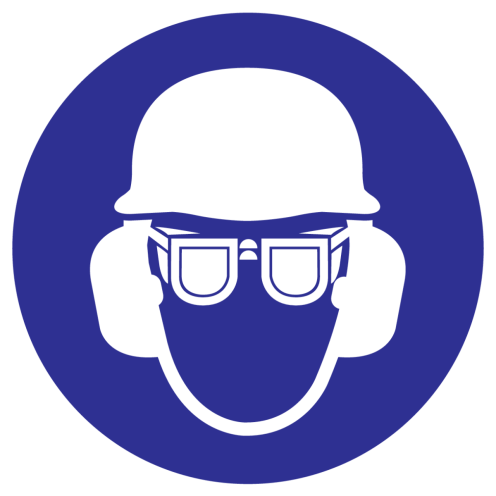Sticker oog, gehoorbescherming en helm verplicht - ISO7010