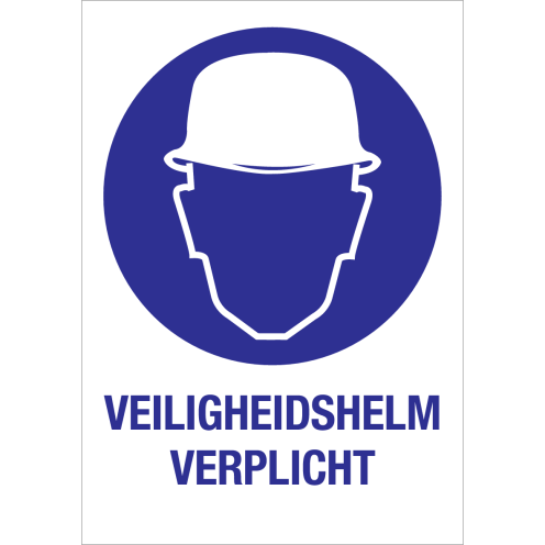 Sticker met pictogram en tekst om aan te duiden dat een veiligheidshelm verplicht is