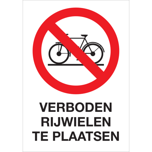 Sticker met pictogram en tekst Verboden fietsen te plaatsen
