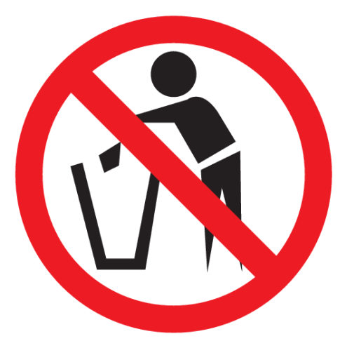 Sticker met pictogram Verboden afvalbak te gebruiken