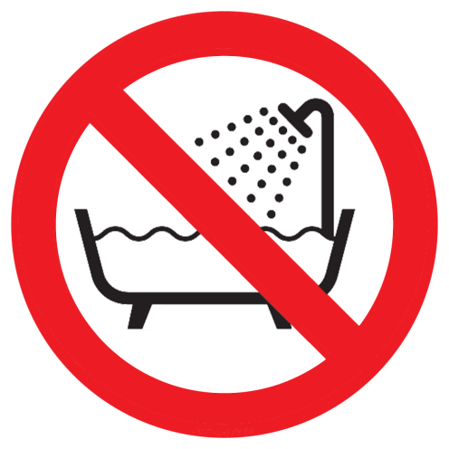 Sticker met pictogram Gebruiken apparaat in bad of douche verboden